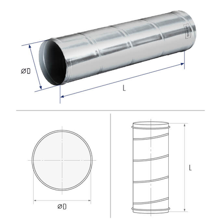 Воздуховод спирал. -/- Ф280 L=3000 оц. сталь 0,5