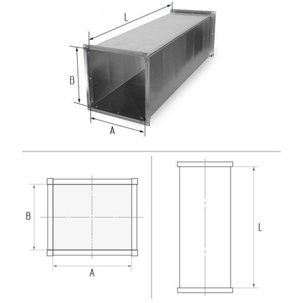 Воздуховод ш20/ш20 100x100 L=1250 оц. сталь 0,5