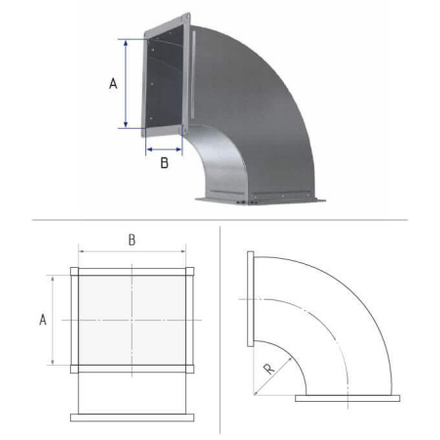 Отвод 90° ш20/ш20 300x200 оц. сталь 0,5