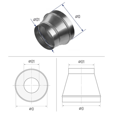 Переход Тип 1 нип./нип. Ф1250/Ф1000 L=393 оц. сталь 1