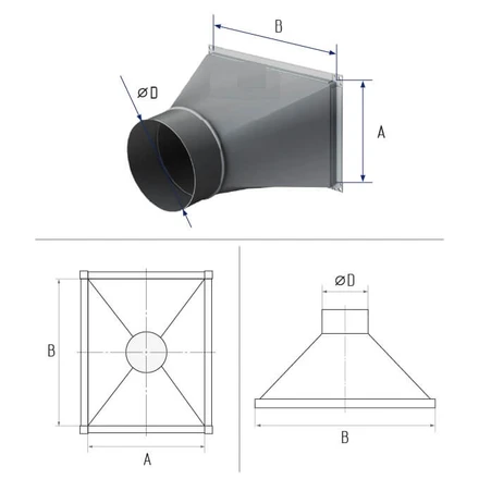 Переход прямоугольный-круглый Тип 1 0,5мм